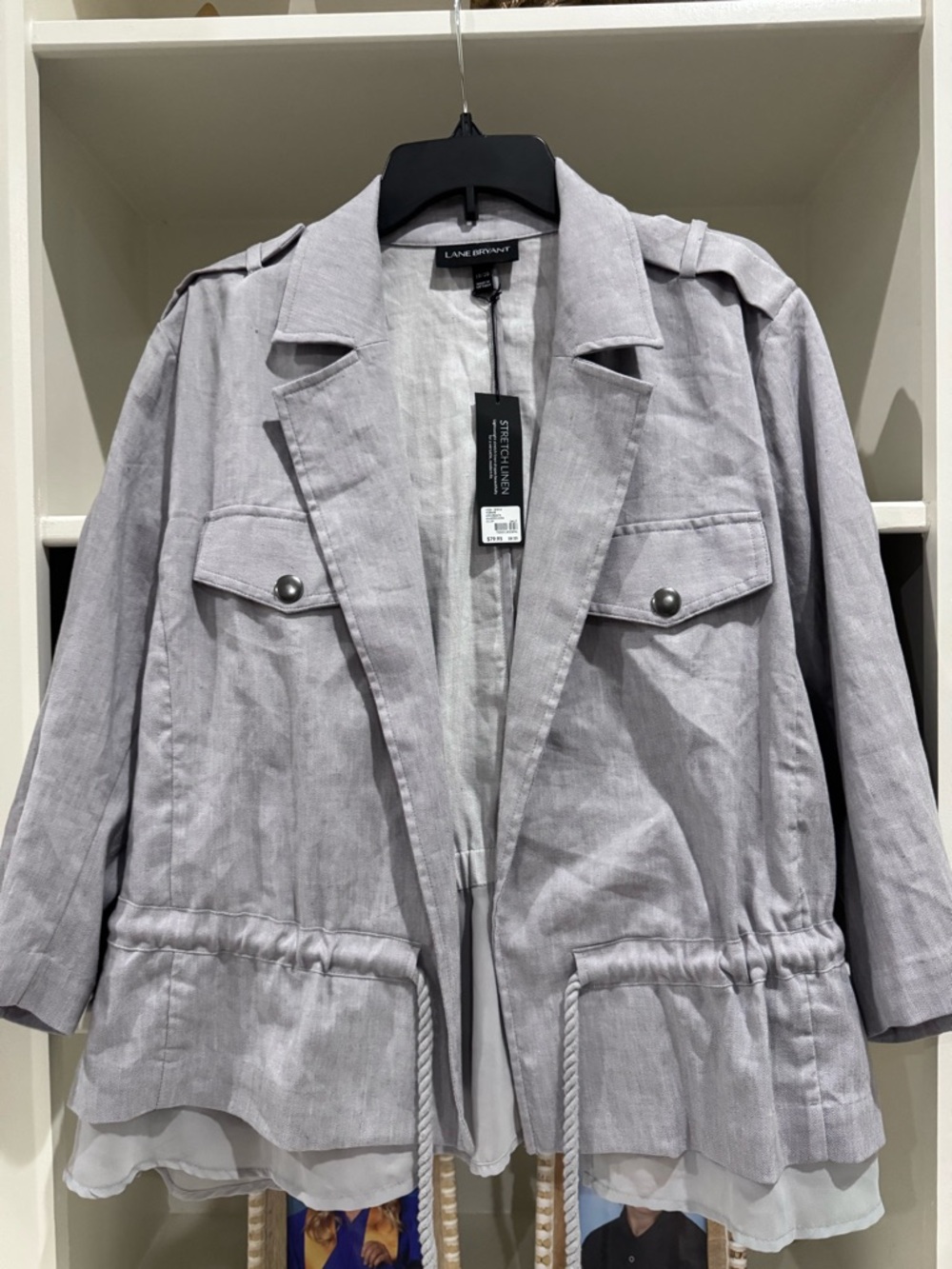 Lane Bryant Light Gray Stretch Linen Utility Drawstring Jacket Sz 18/20